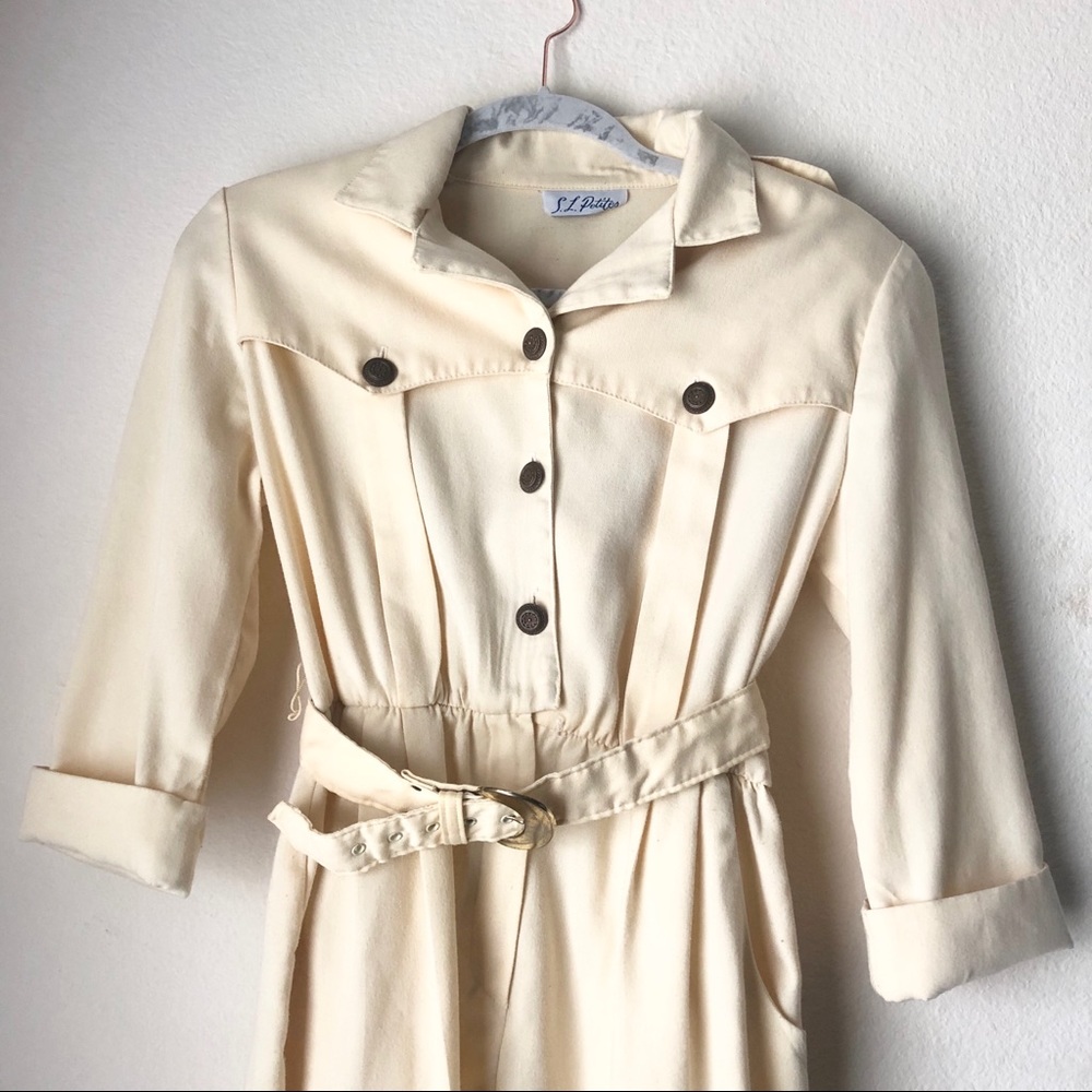 Vintage Button Midi Dress With Belt Cream 6P - Picture 2 of 13